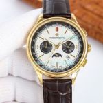 Swiss Replica Patek Philippe 9100 White Dial Gold Case Moonphase Watch 42mm